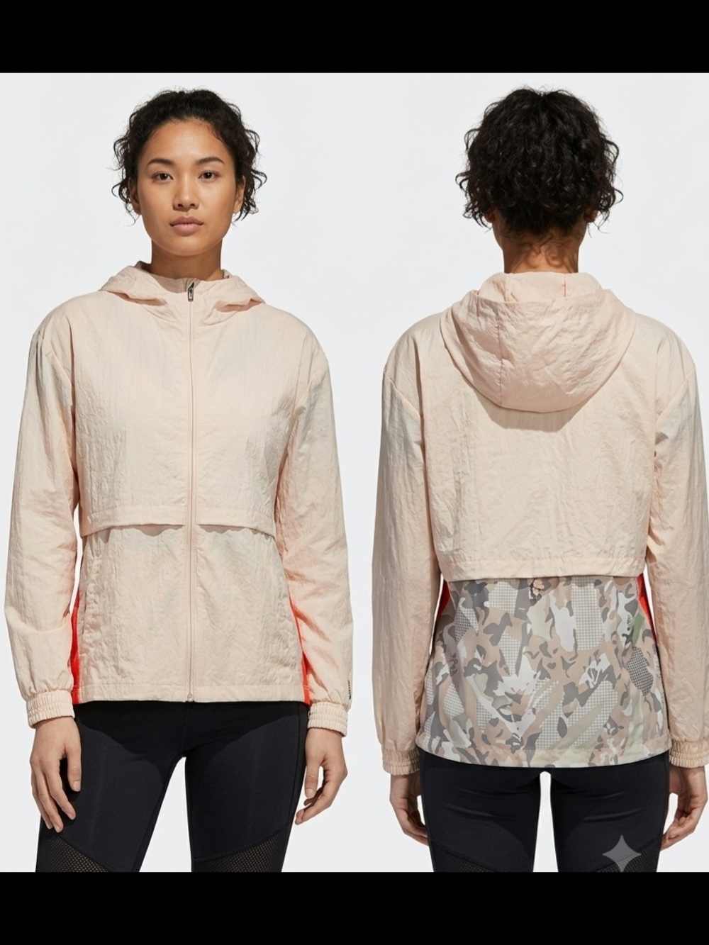 ADIDAS X Zoe Saldana Women U-4-U Hooded Windbreaker Jacket Ash Pearl Sz XL
